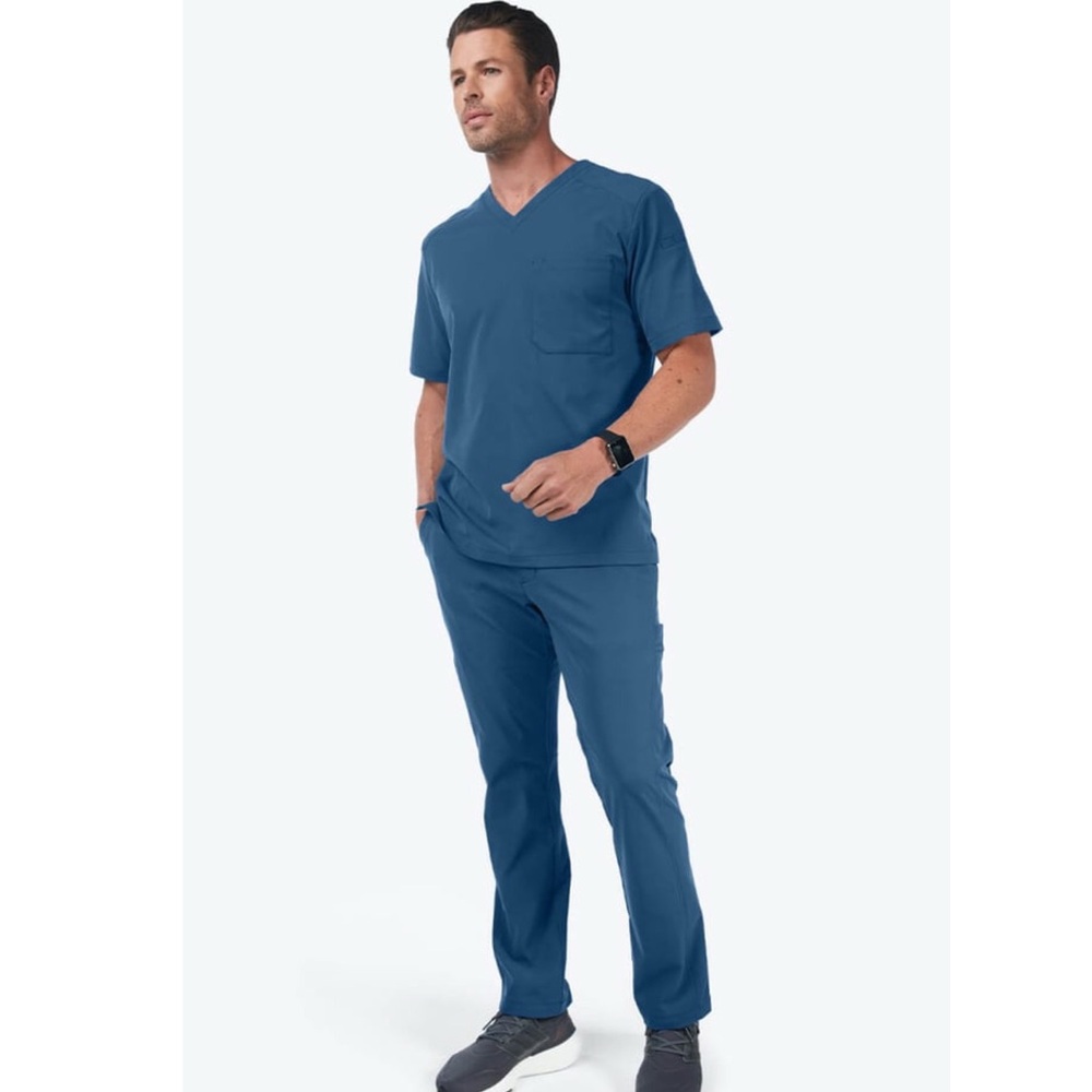 Medalita Summit Cargo Drawstring Scrub Pant & Realm Vneck Scrub Top Set in Blue